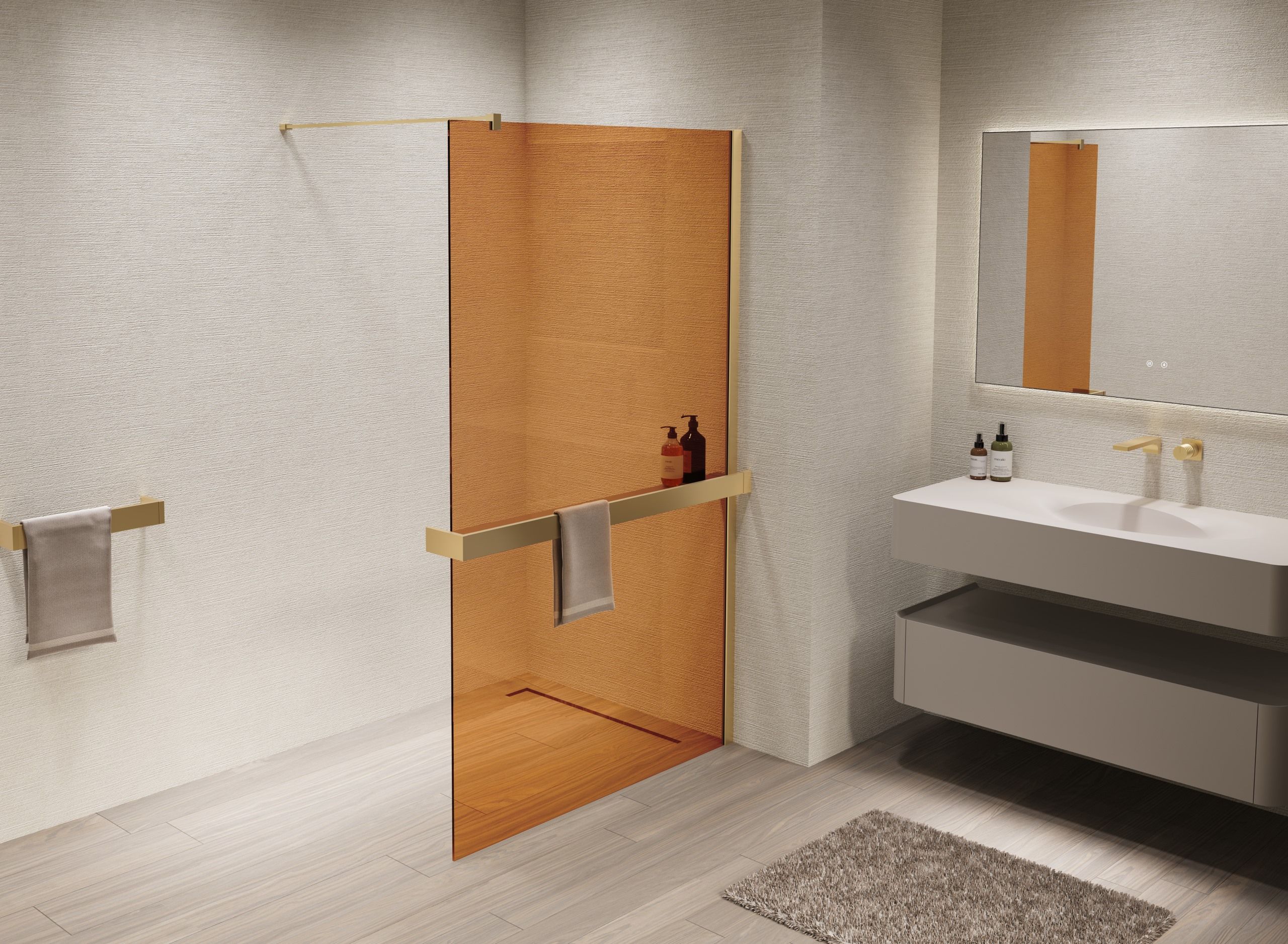 Душевая перегородка Vincea Walk-In VSW-1HR900GSG 90x200 матовое золото, янтарь