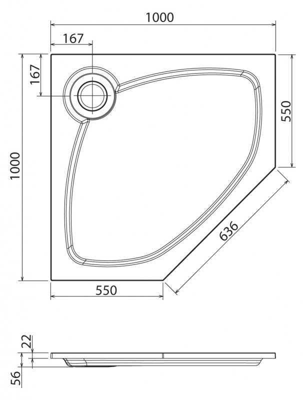 Поддон для душа Cezares Tray 100x100 пятиугольный, литой мрамор, белый