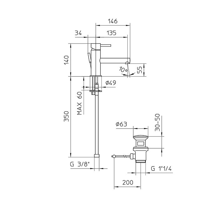 Смеситель для раковины Bossini Oki Z005301 с донным клапаном