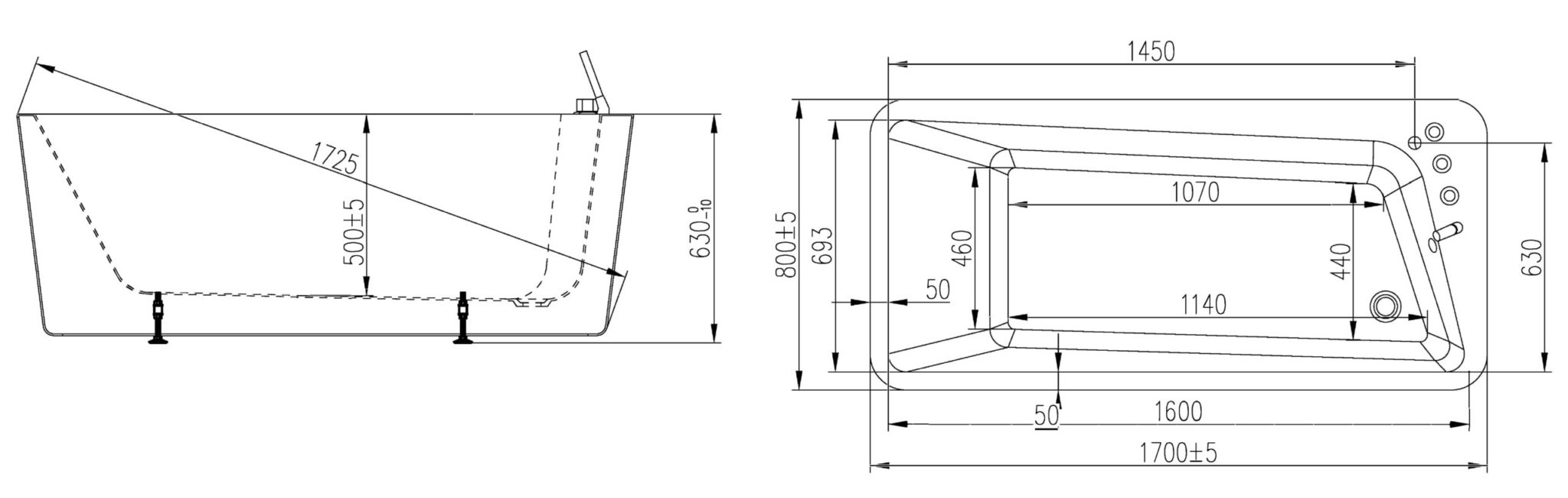 Акриловая ванна Orans NL BT-NL609BR 170x80 правая