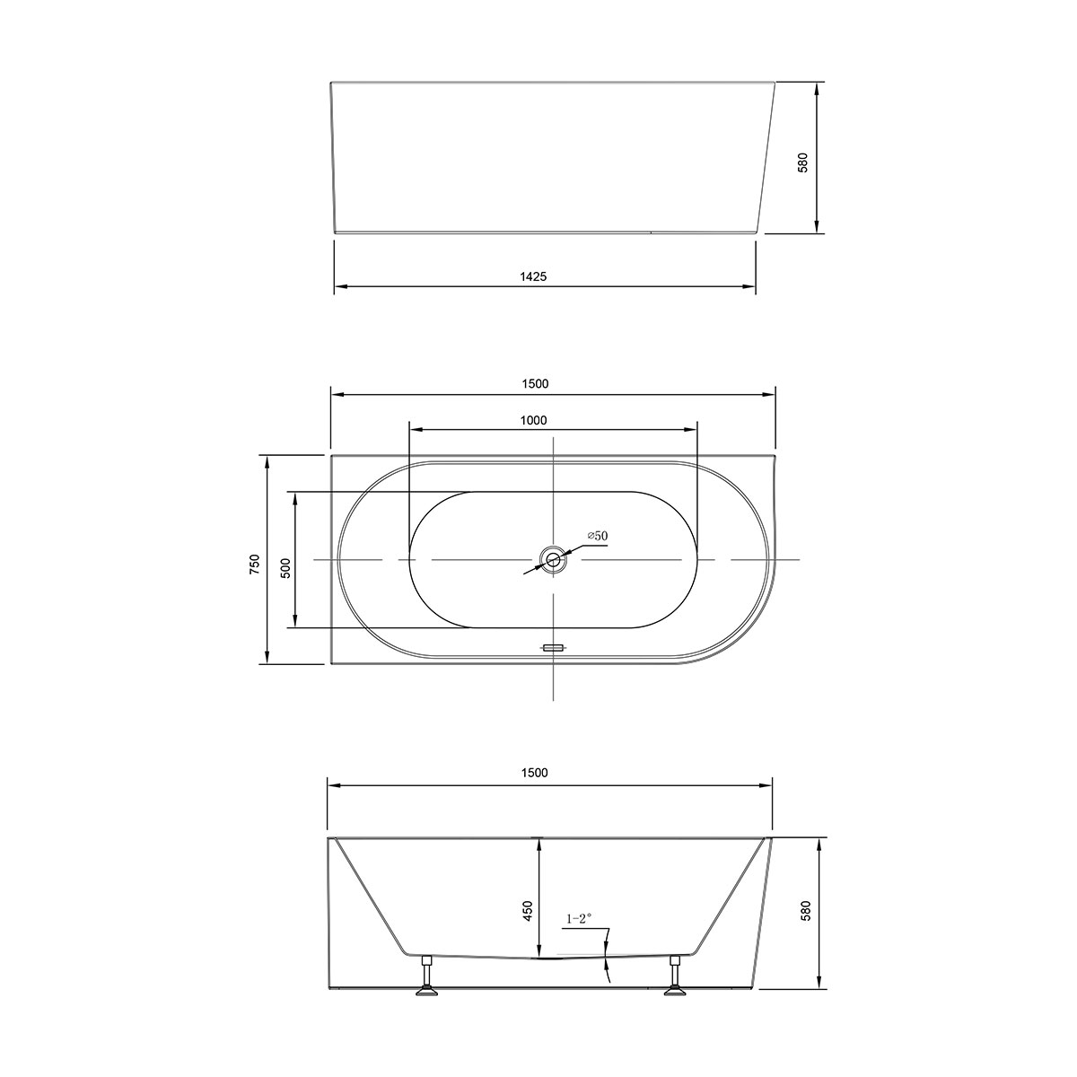 Акриловая ванна Vincea VBT-402-150 150x75, L