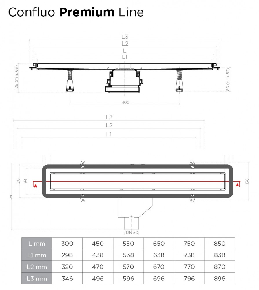 Душевой лоток Pestan Confluo Premium Line 450 белое стекло/сталь