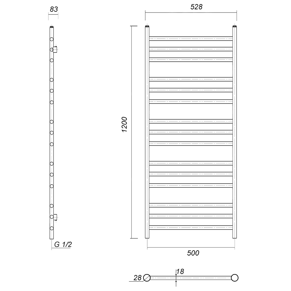 Полотенцесушитель водяной Domoterm Медея П15 500x1200, античная бронза