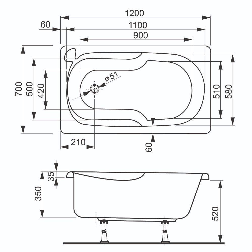 Акриловая ванна VagnerPlast Nike 120x70