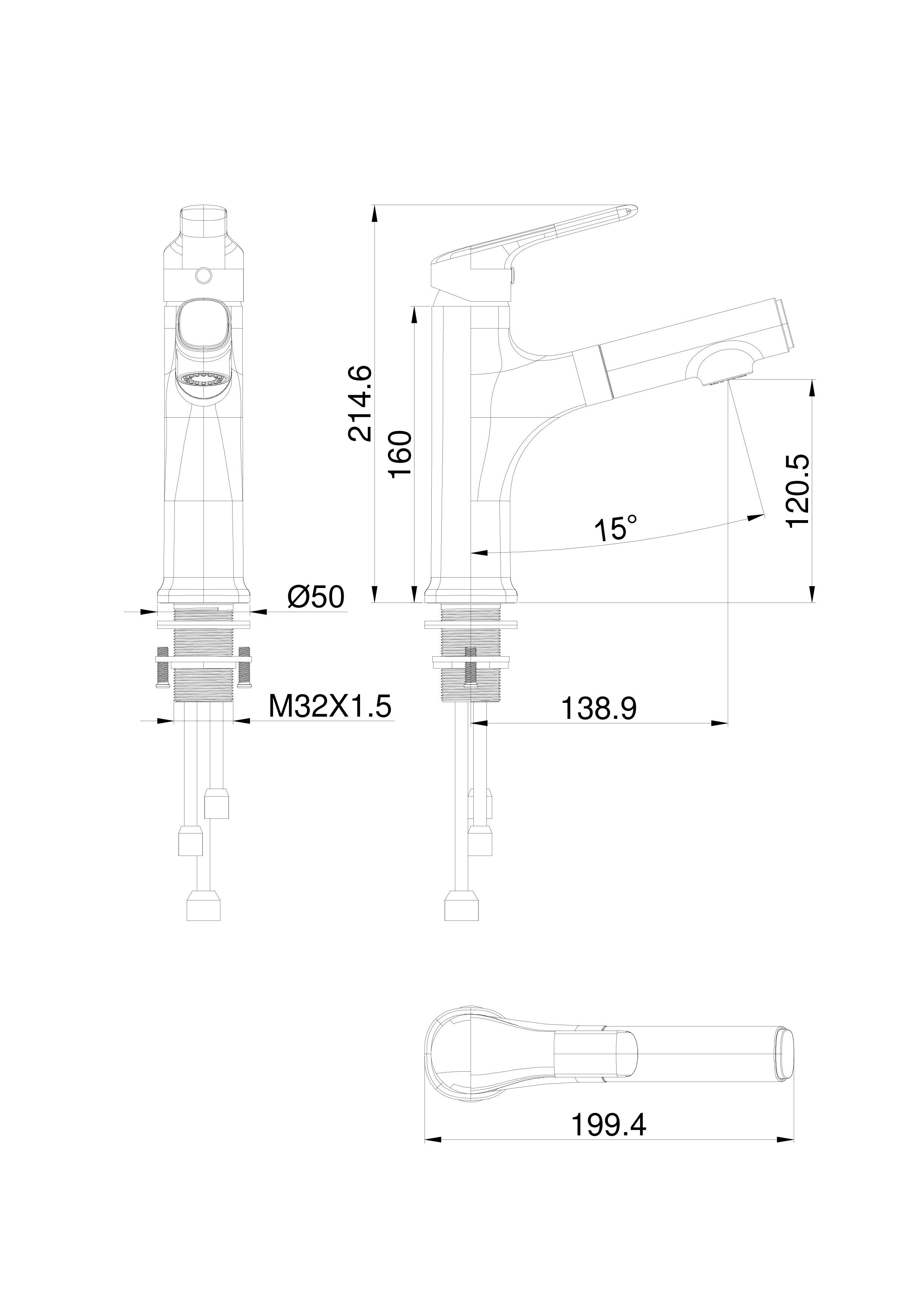 Смеситель для раковины Wonzon&Woghand WW-AE4151-CR выдвижной излив, хром