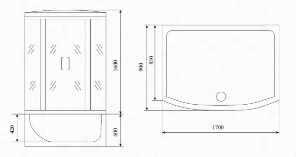 Душевая кабина Timo Lux T-7770 170x88, с г/м, прозрачные стекла, хром