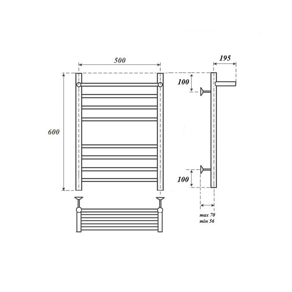 Полотенцесушитель водяной Point PN10156SP П7 50x60, с полкой, хром