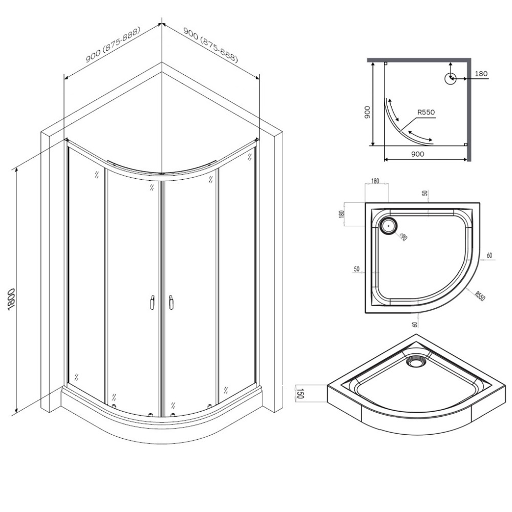 Душевой уголок Am.Pm X-Joy W88E-205-090MT64 90x90 с поддоном, прозрачный, хром матовый