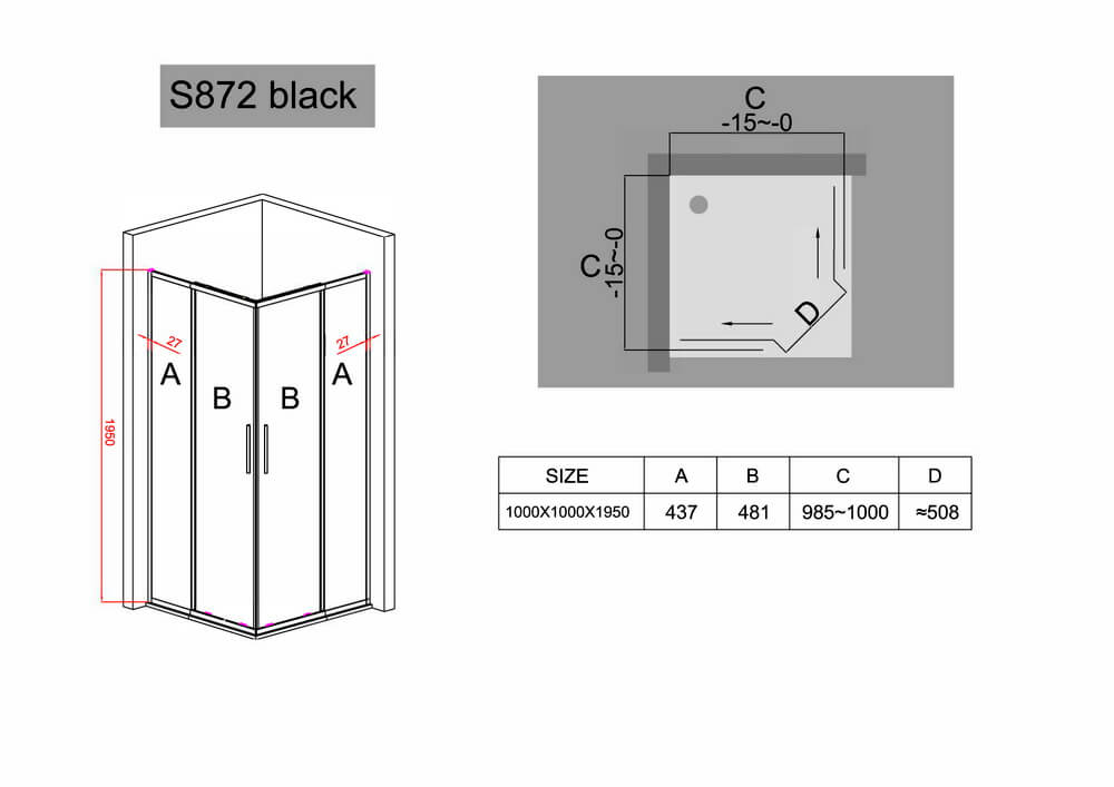 Душевой уголок Black&White Stellar Wind S872 100x100, черный