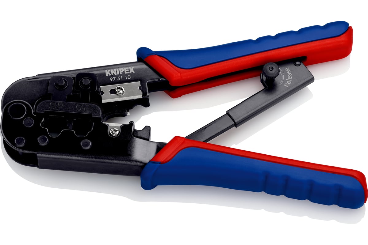 Пресс-клещи для штекеров Knipex RJ (Western), 2 гнезда, RJ 11/12, RJ 45, 190 мм, KN-975110SB