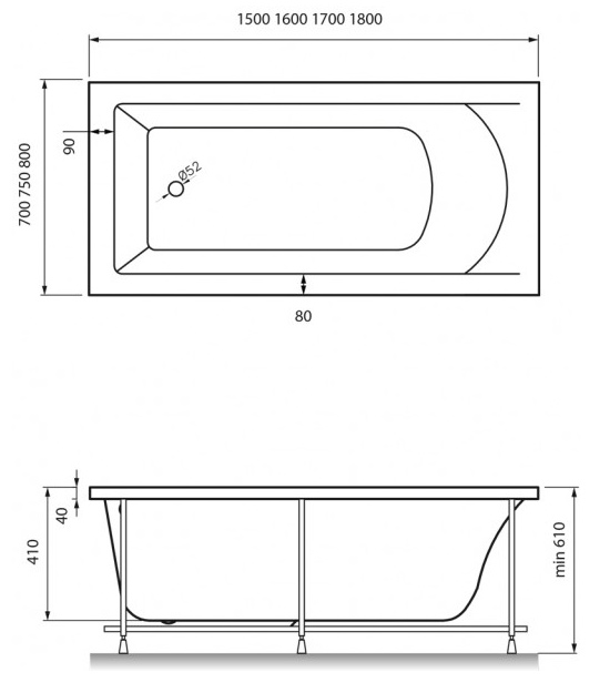 Акриловая ванна Vayer Savero 170x75 см