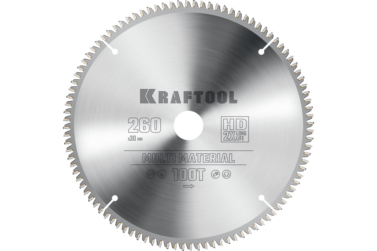 Диск пильный по алюминию Kraftool Multi material 260x30 мм, 100Т 36953-260-30