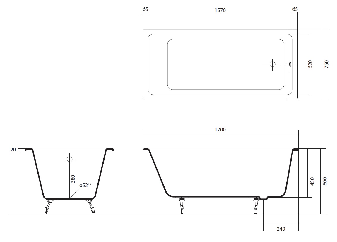 Чугунная ванна Aquatek Альфа 170x75 см AQ8970F-00