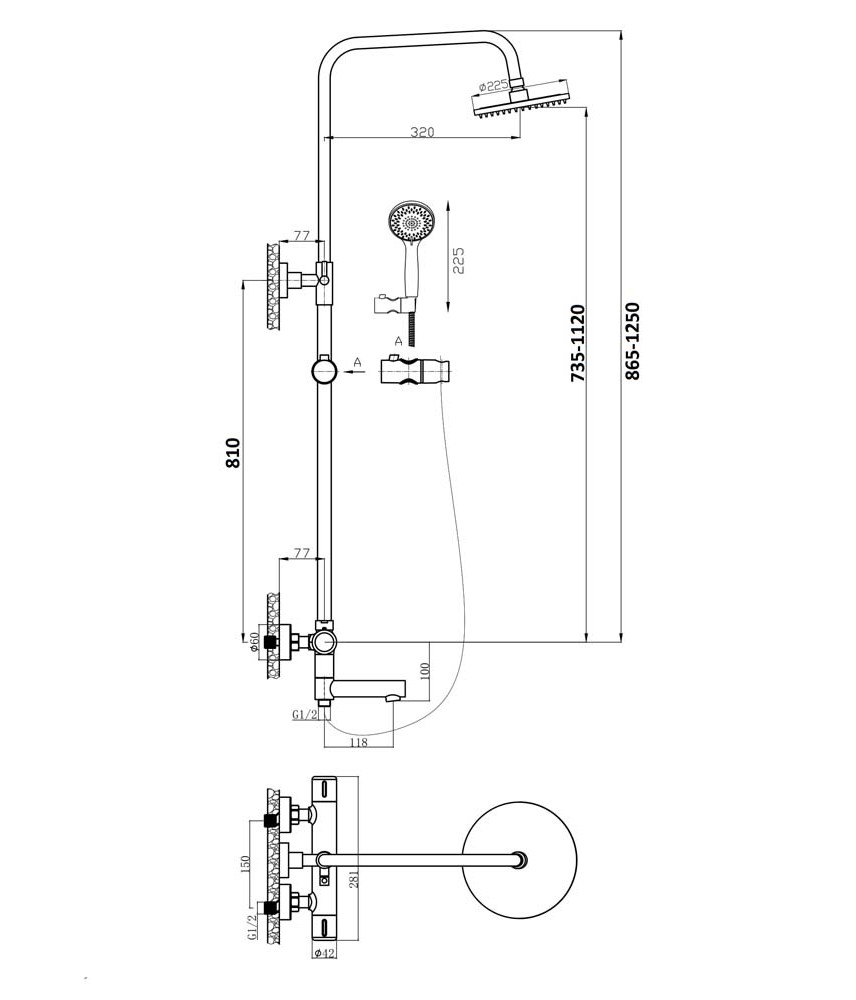 Душевая стойка Agger Thermo A2461144 с термостатом, черный