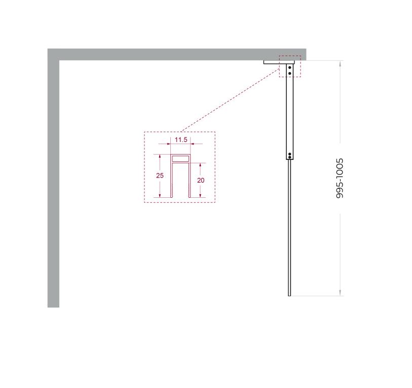 Душевая перегородка Belbagno UNO-L-1-TB-100-C-GM 100x200 прозрачная, оружейная сталь
