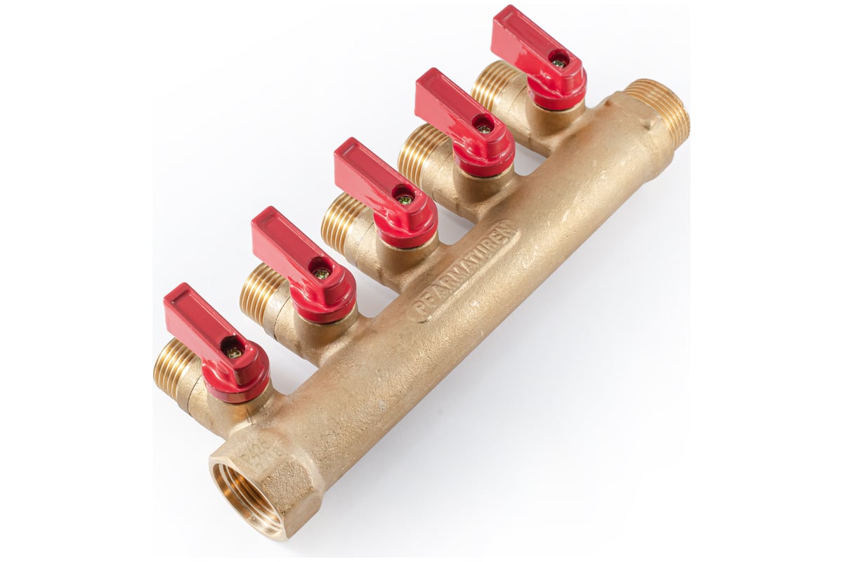 Коллектор с шаровыми кранами PROFACTOR в/н 3/4" х 5 вых 1/2"нар PF MV 264.5