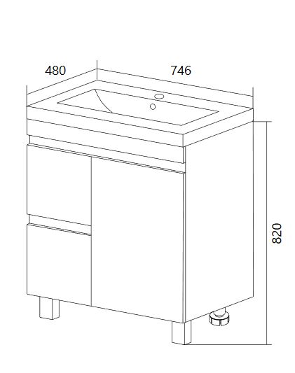 Тумба с раковиной 1MarKa Cube 75 см, 2 ящика, белый