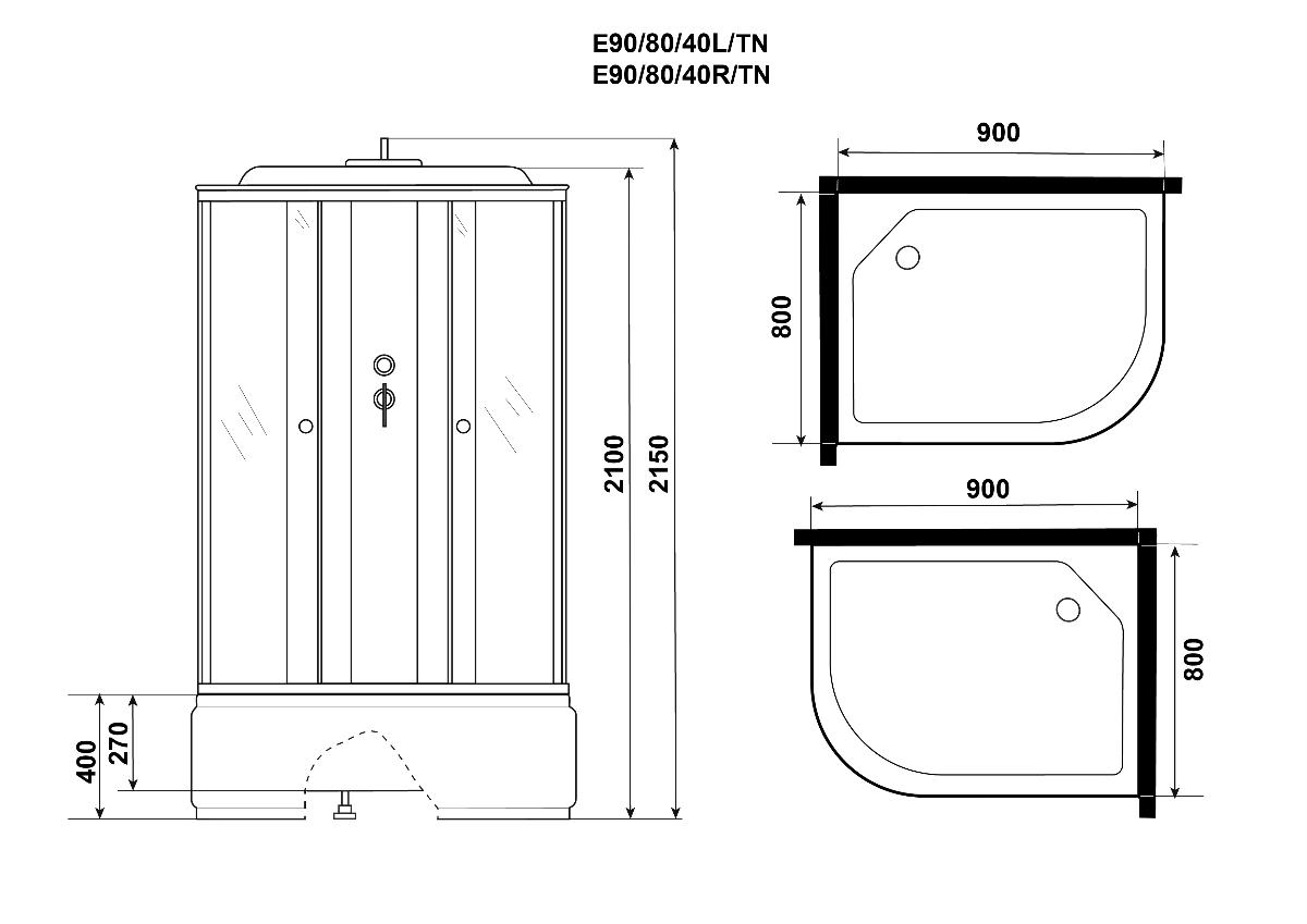 Душевая кабина Niagara Eco E90/80/40L/TN 90x80 стекло тонированное, без г/м, L