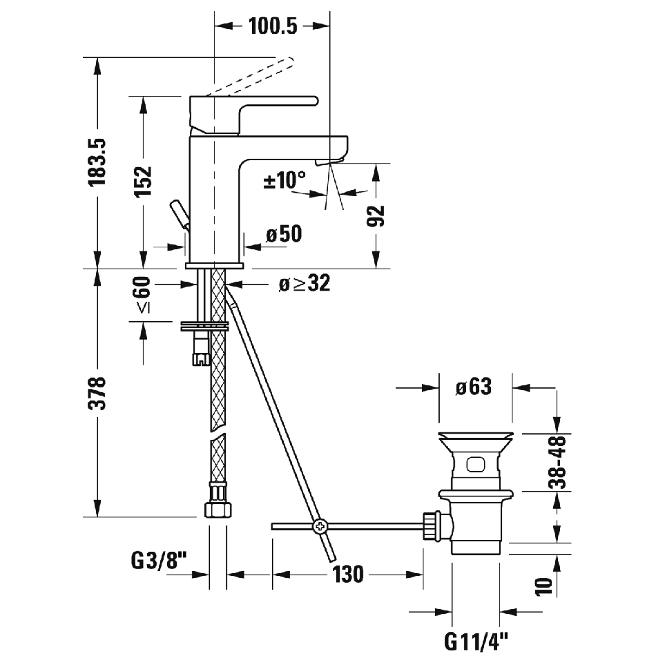 Смеситель для раковины Duravit B.2 B21010001010, с донным клапаном