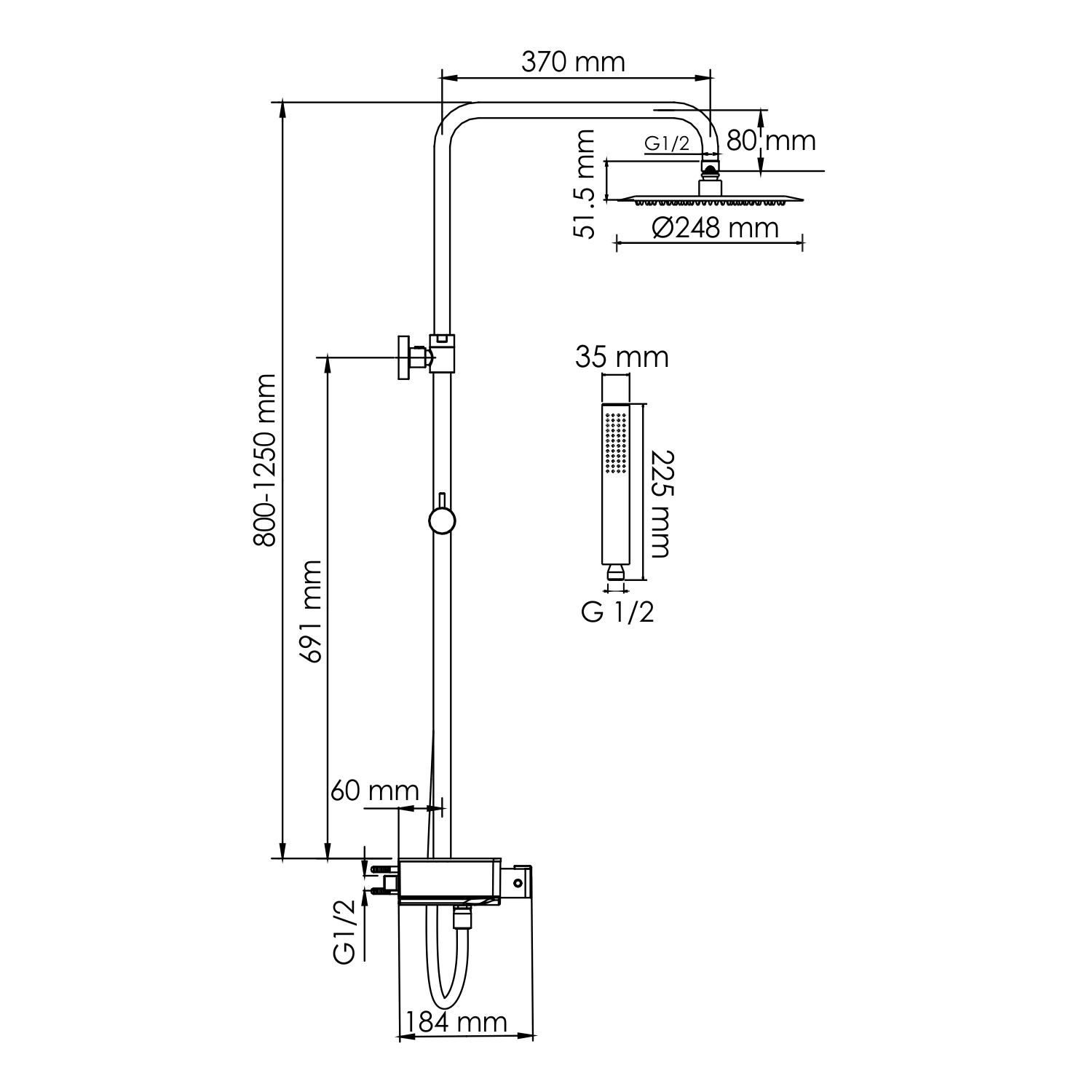 Душевая стойка WasserKRAFT A114.258.218.CB Thermo с термостатом, хром/черный