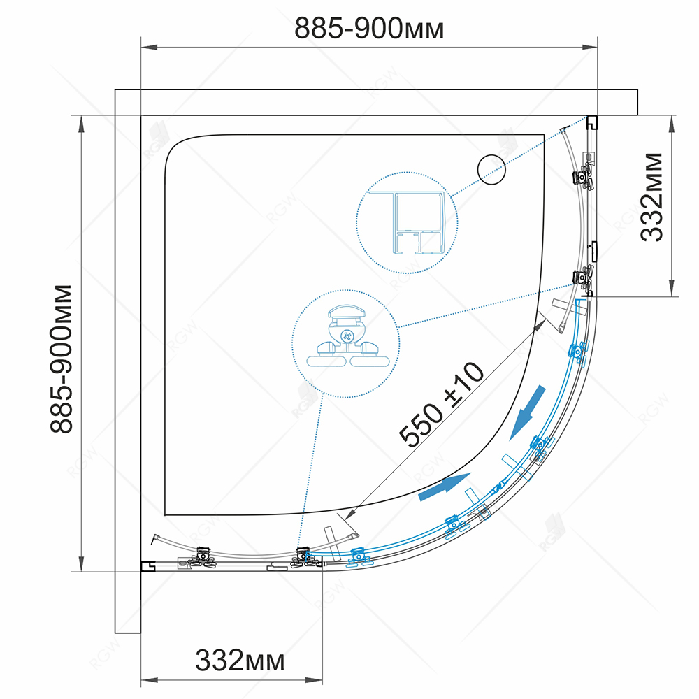 Душевой уголок RGW Classic CL-53B 90x90, прозрачное, черный