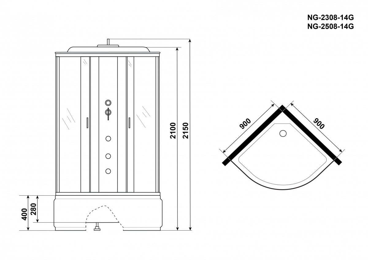 Душевая кабина Niagara NG 2308-14G 90x90 стекло матовое, гидромассаж