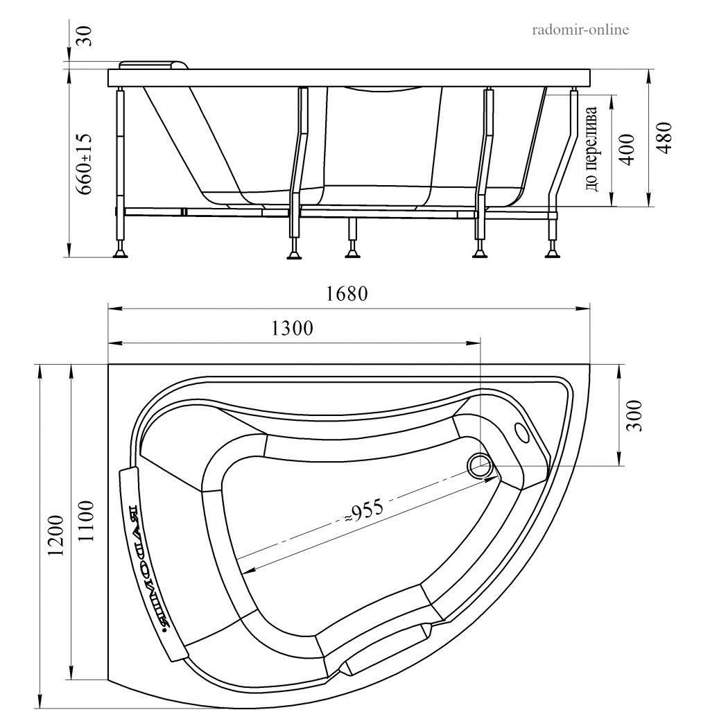 Акриловая ванна Радомир Альбена 168х120 L