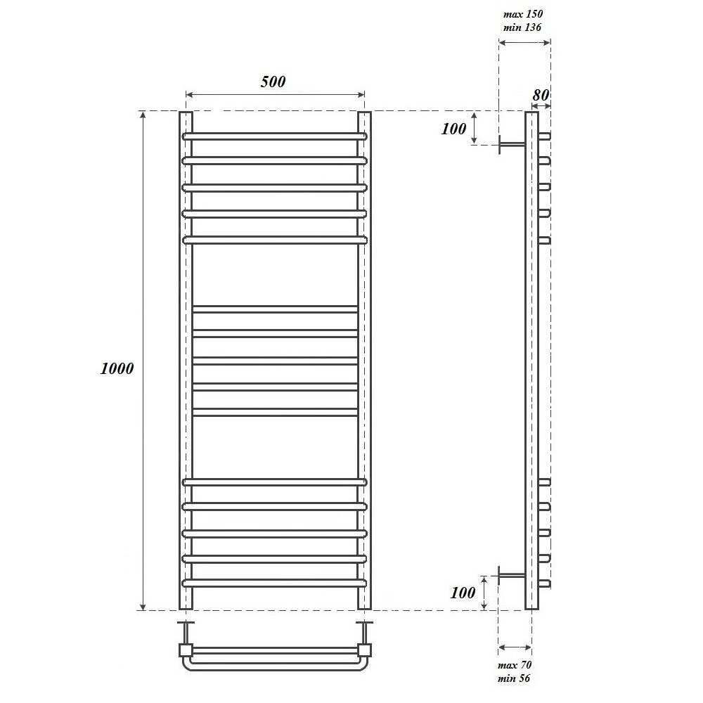 Полотенцесушитель водяной Point PN90150S П15 50x100, хром