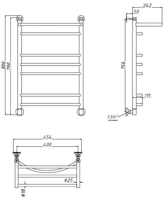 Полотенцесушитель водяной Aquanet Romeo(г2) 40x80 см, с верхней полкой