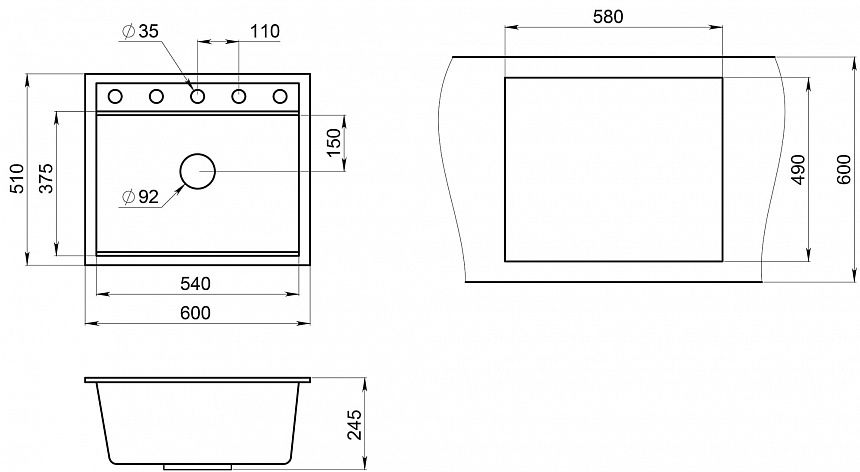 Кухонная мойка Granula Kitchen Space KS-6003 60 см шварц