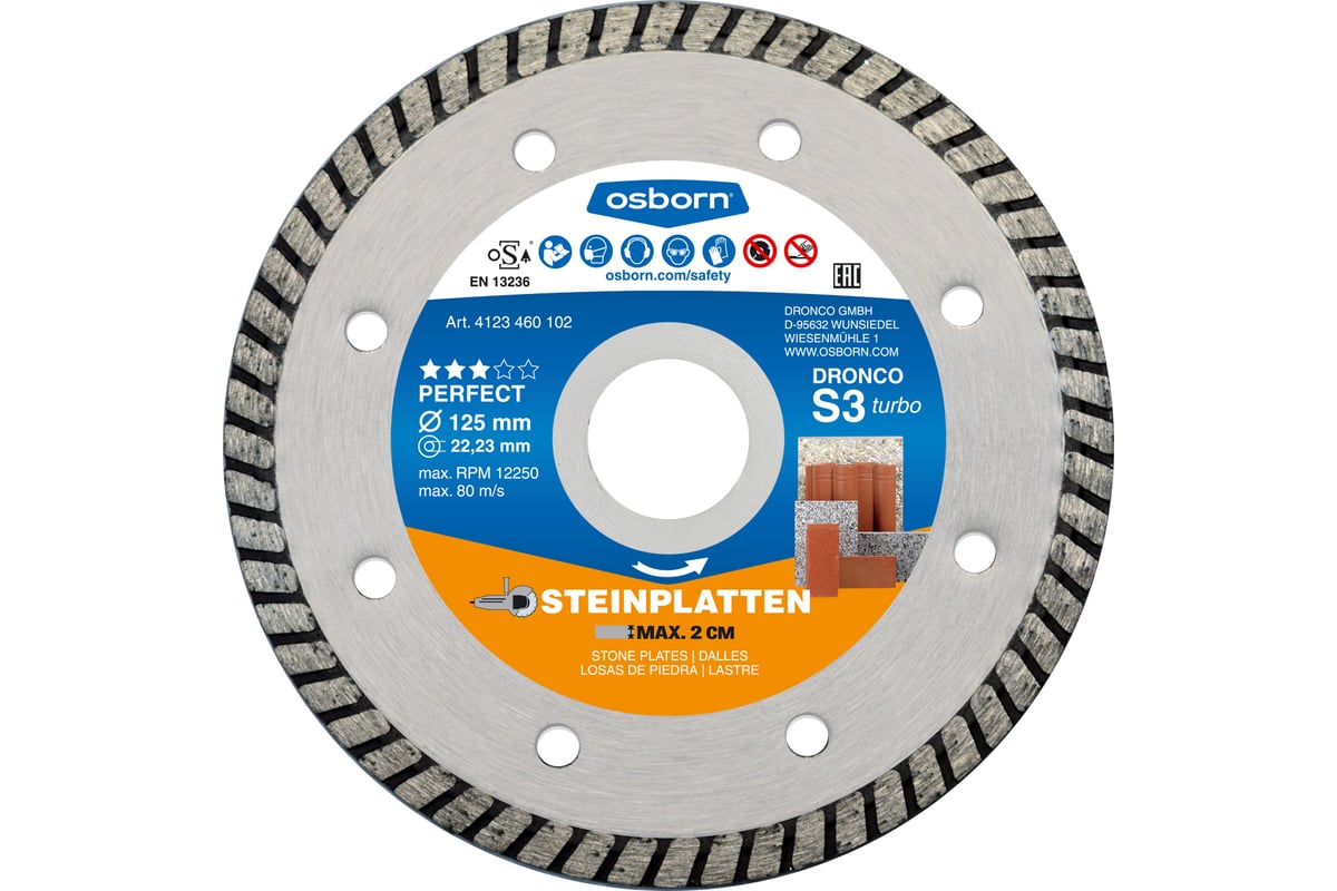 Алмазный диск по камню OSBORN S3 Turbo (125x2.1x22.23 мм) DRONCO 4123460102