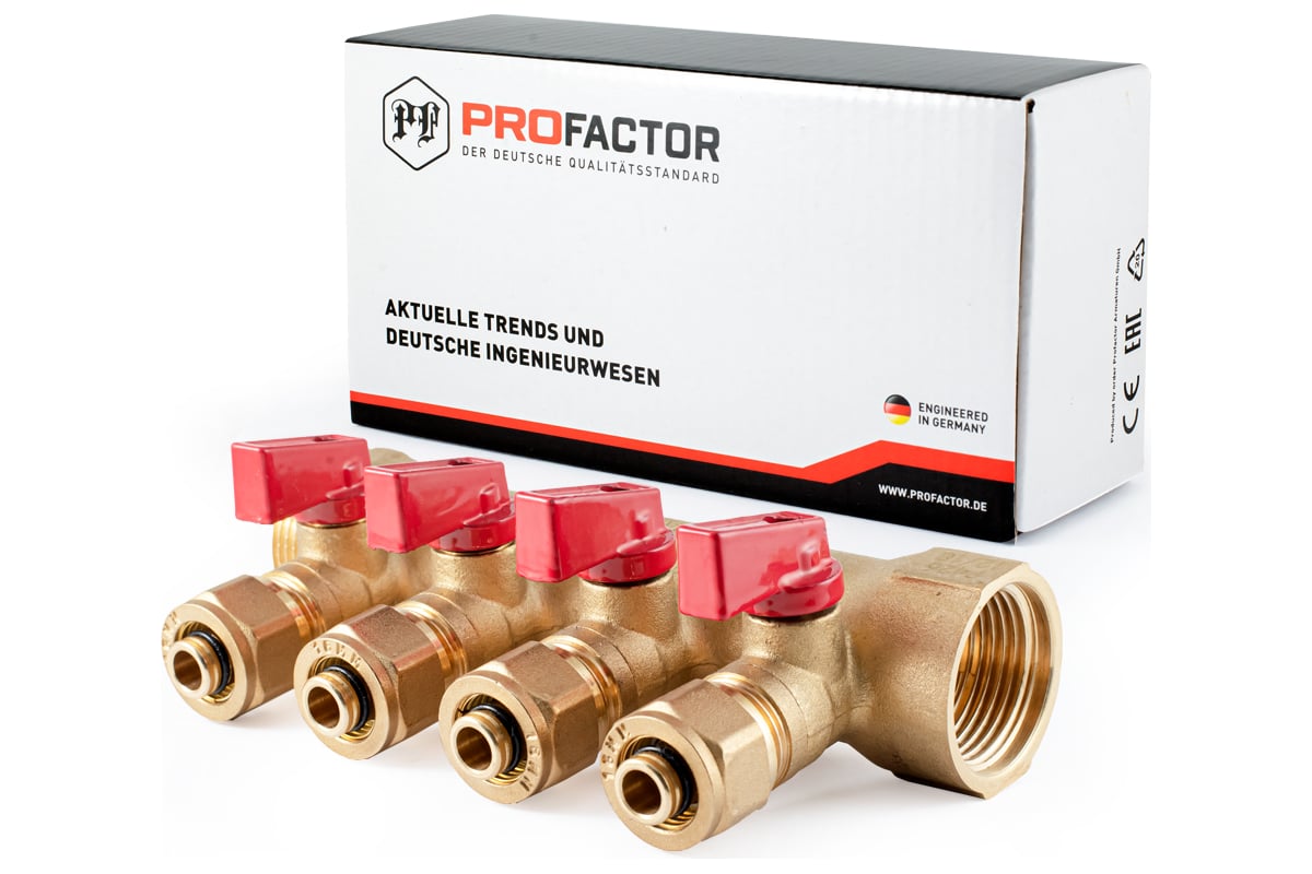 Коллектор с шаровыми кранами PROFACTOR в/н 1" х 4 вых 16 цанга PF MVP 267.4