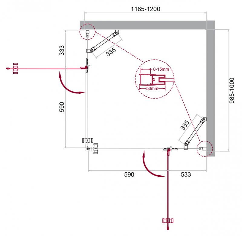 Душевой уголок BelBagno KRAFT-AH-22-120/100-C-Cr-R 120x100 прозрачный, хром, правый