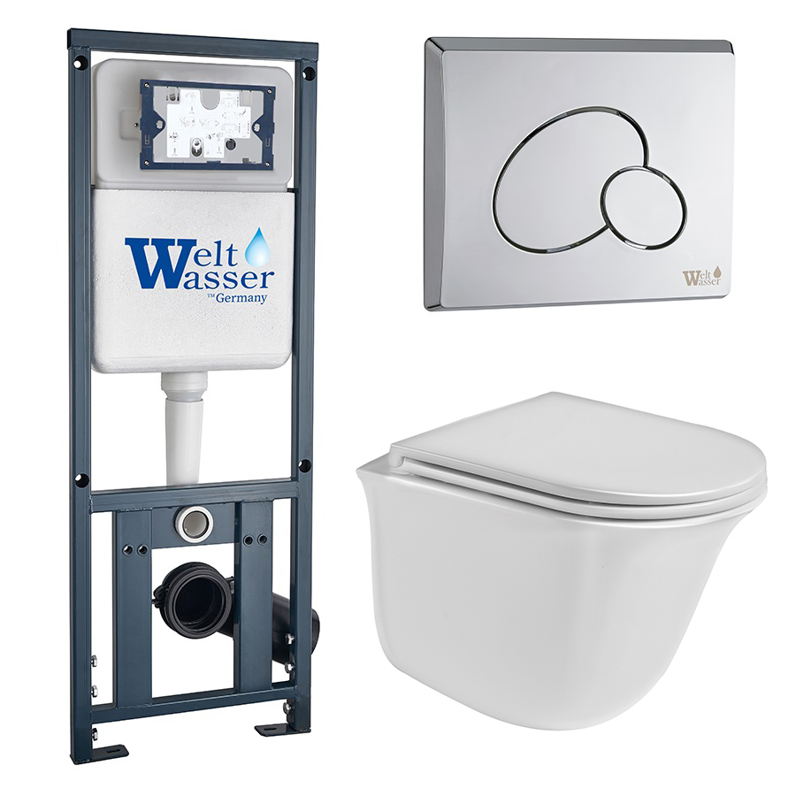 Комплект Weltwasser 10000006950 унитаз Telbach 004 GL-WT + инсталляция Marberg 410 + кнопка Mar 410 RD