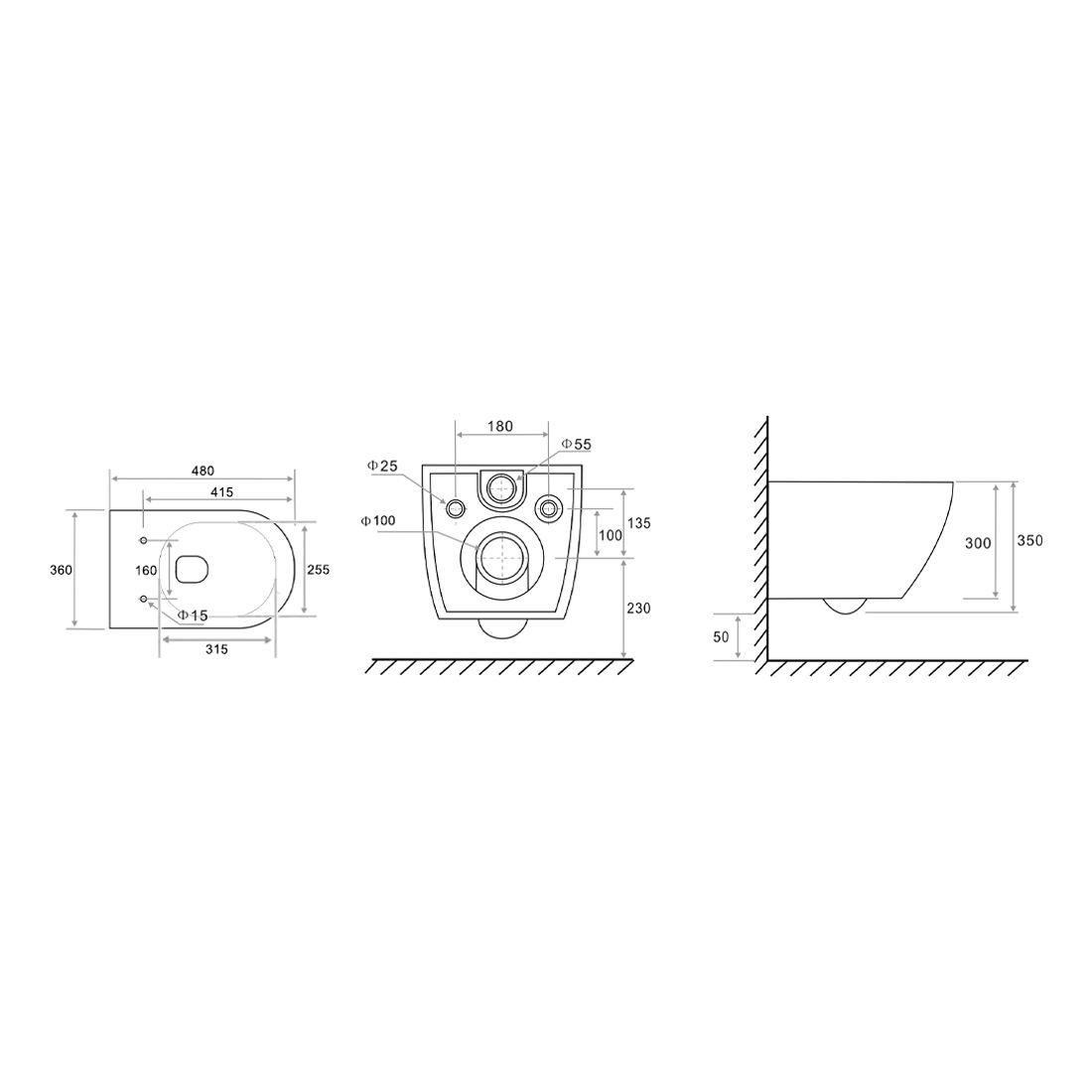 Подвесной унитаз TECEspring MODEL K 9700997 безободковый со смывом Tornado flush