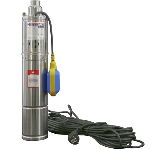 Насос скважинный винтовой Millennium 4" 250 Вт/95 м/1,9м3/час с нержавеющим корпусом с поплавком НВ490ВП(СН495ВП)