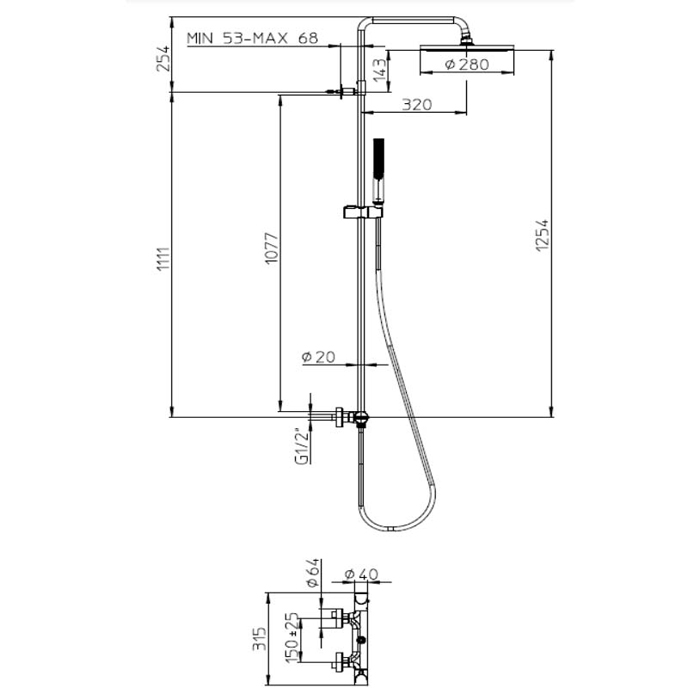 Душевая стойка Bossini Apice L10507.030 с термостатом, хром