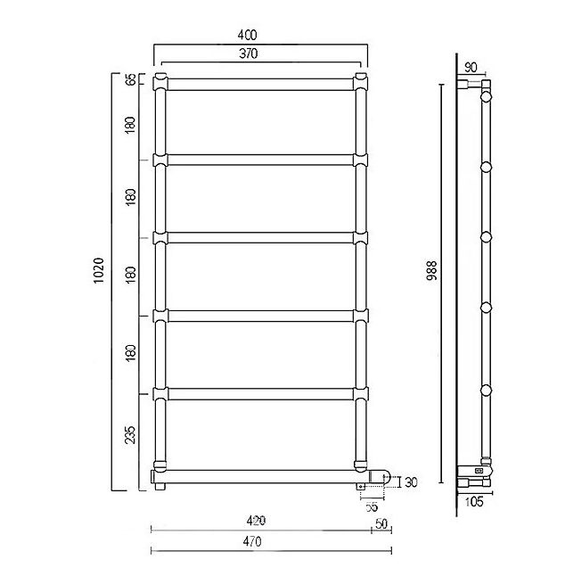 Полотенцесушитель электрический Margaroli Sole 370-542-6 хром 5423706CRNB