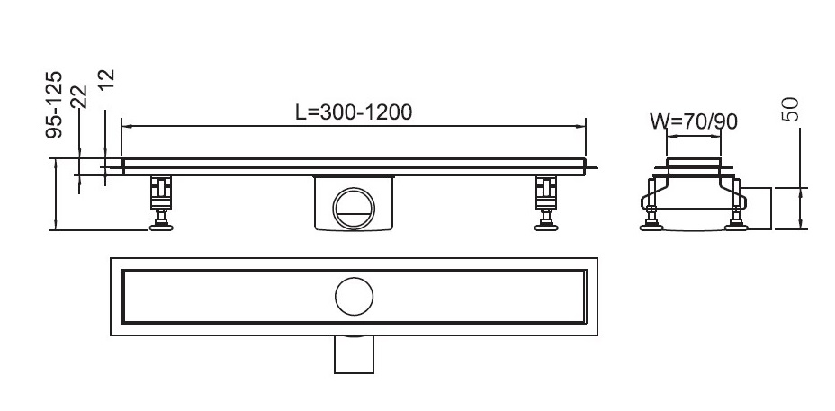 Трап для душа RGW Shower Drain SDR-01-80-Q 80x9 см, без решетки