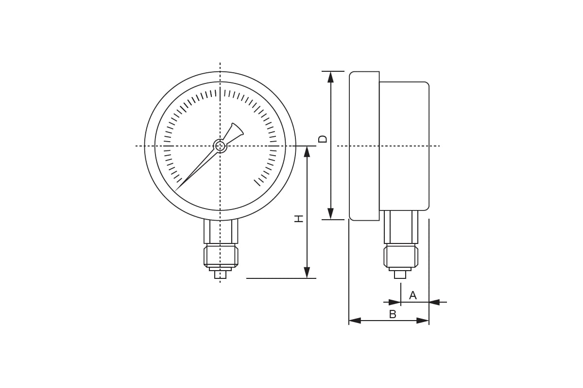 Манометр от 0 до 2.5 бар из нержавеющей стали, D100 мм, NPT 1/2", штуцер снизу A-Flow G32-S-8N-100A-2,5bar