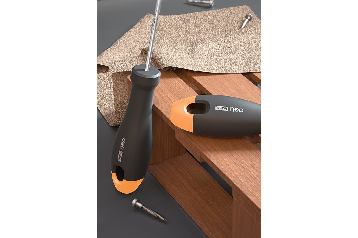 Шлицевая отвёртка Deli "Home Series Gray" HT1103C SL3x75мм (Cr-V, Soft Touch рукоять, эксклюзивный дизайн, подарочная упаковка) 130296
