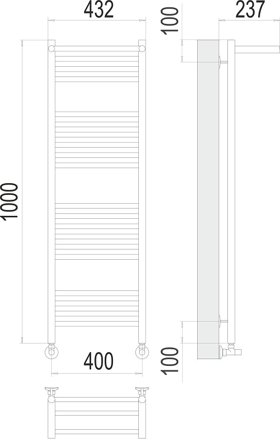Полотенцесушитель водяной Terminus Аврора П20 400x1000, 4670078529435 c полкой