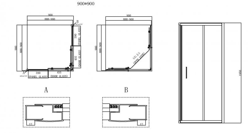 Душевой уголок BelBagno UNO-195-A-2-90-P-Cr 90x90 рифленый, хром