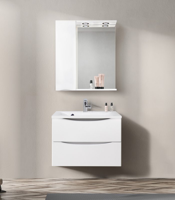 Зеркальный шкаф BelBagno MARINO-SPC-700/750-1A-BL-P-L 70 см, левосторонний, Bianco Lucido