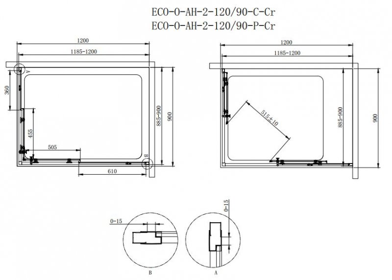 Душевой уголок Cezares ECO-O-AH-2-120/90-P-Cr 120x90 рифленый, прямоугольный