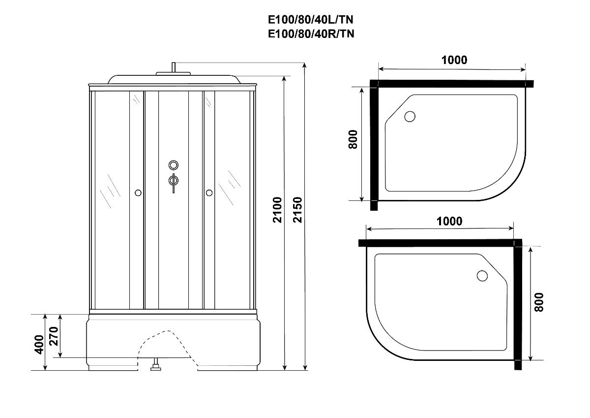 Душевая кабина Niagara Eco E100/80/40L/TN 100x80 стекло тонированное, без г/м, L