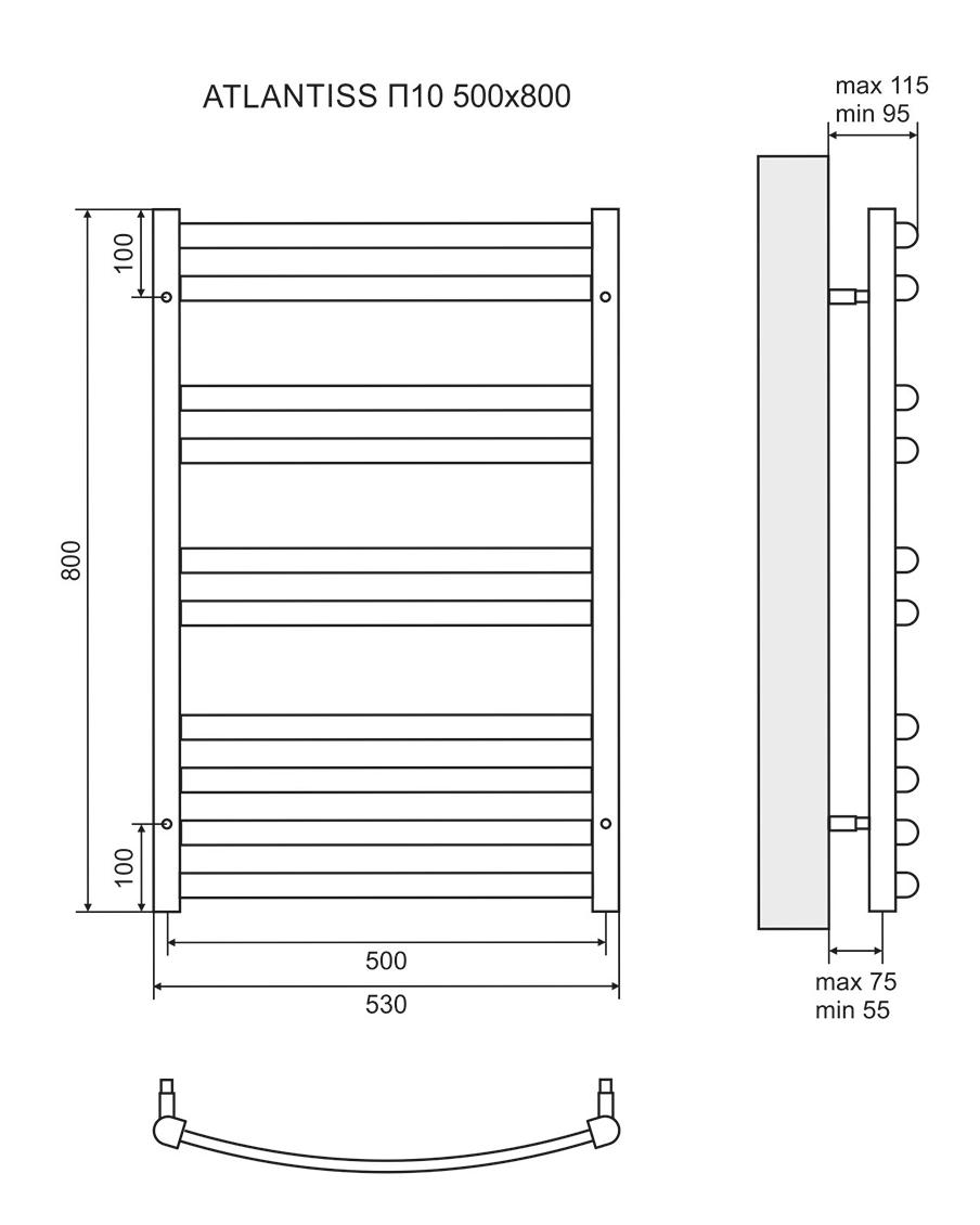 Полотенцесушитель электрический Lemark Atlantiss LM32810REBL П10 50x80, черный