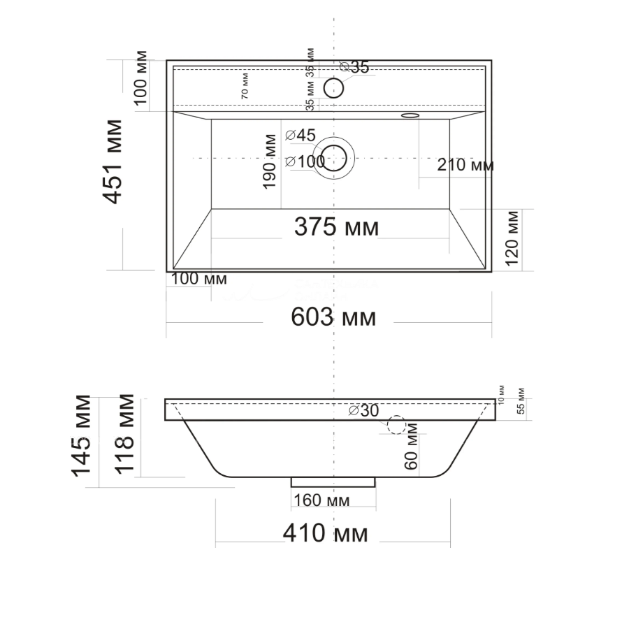 Тумба с раковиной AQUAme S1 60 см серый