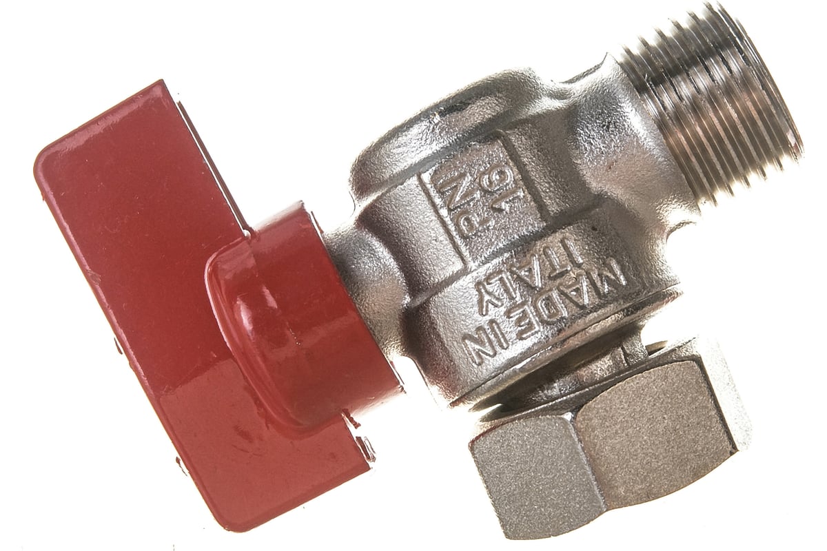 Шаровой кран ELSEN угловой, 1/2", 1/2", НВ, ручка-флажок красная, с накидной гайкой EV95.1212