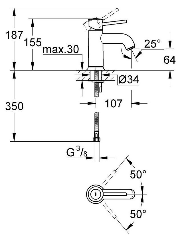 Смеситель для раковины Grohe BauClassic 23162000